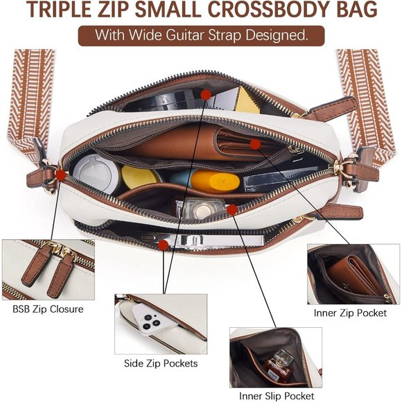 Women's Leather lining Small Crossbody bag and Zipper Closure - Picture 5 of 9